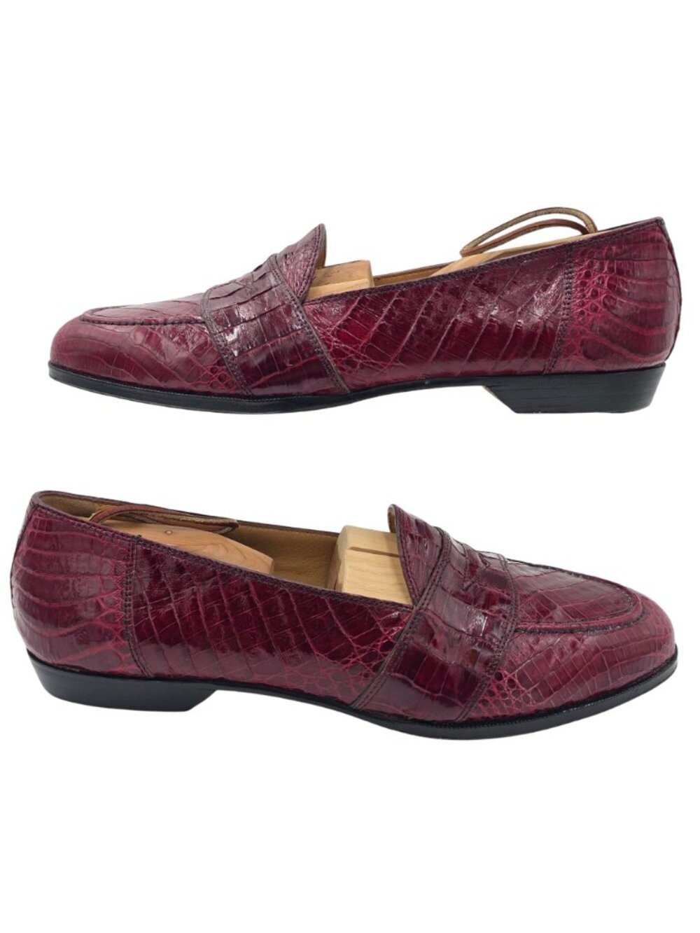 Vintage Crocodile Burgundy David Eden Exotic Italy Loafers Mens 11 Dress Shoes - Picture 5 of 15